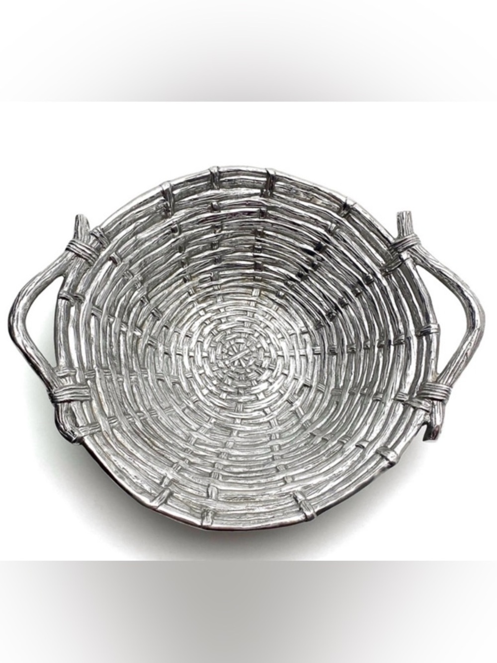 Mariposa Brillante Serveware Woven Large Bowl Cast Aluminum Organic Wood Rattan